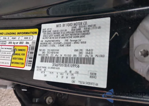 2014 Ford Fusion Se z USA, uszkodzony, nr VIN 3FA6P0H78ER109956